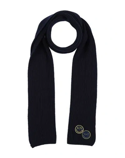 Armani Exchange Man Scarf Navy Size - Wool, Polyamide In Navy Blue