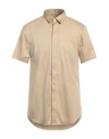 Armani Exchange Man Shirt Beige Size S Cotton, Elastane