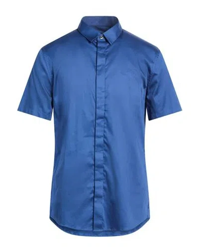 Armani Exchange Man Shirt Bright Blue Size L Cotton, Elastane