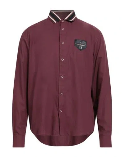 Armani Exchange Man Shirt Burgundy Size L Cotton, Polyester