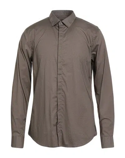 Armani Exchange Man Shirt Khaki Size L Cotton, Elastane In Gray