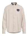 Armani Exchange Man Shirt Light Grey Size L Cotton, Polyester In Neutral