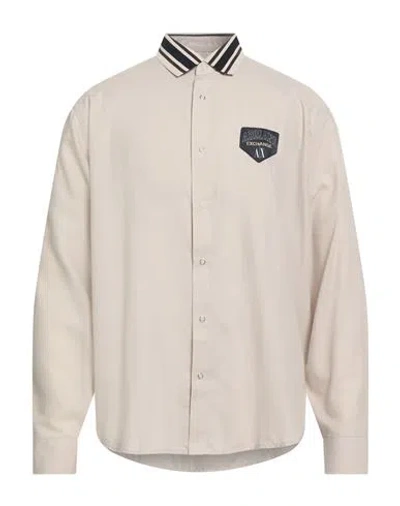 Armani Exchange Man Shirt Light Grey Size L Cotton, Polyester In Neutral