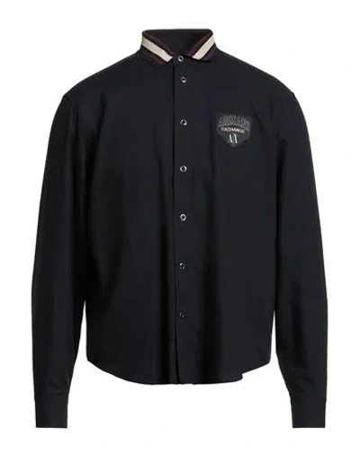 Armani Exchange Man Shirt Midnight Blue Size L Cotton, Polyester In Black