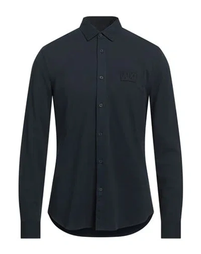 Armani Exchange Man Shirt Midnight Blue Size S Cotton, Elastane