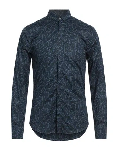 Armani Exchange Man Shirt Midnight Blue Size M Cotton, Elastane