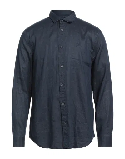 Armani Exchange Man Shirt Midnight Blue Size M Linen