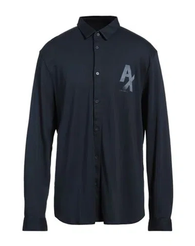 Armani Exchange Man Shirt Midnight Blue Size S Cotton, Modal