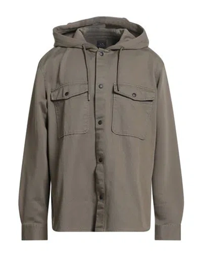 Armani Exchange Man Shirt Military Green Size L Cotton, Polyester, Elastane In Gray