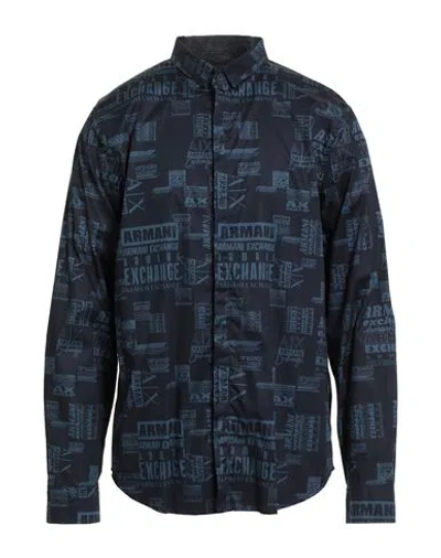 Armani Exchange Man Shirt Navy Size L Cotton, Elastane In Blue