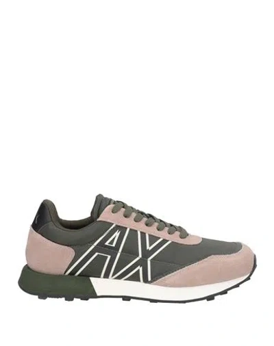 Armani Exchange Man Sneakers Dark Green Size 10 Polyamide, Cow Leather, Polyester, Polyurethane In Multi