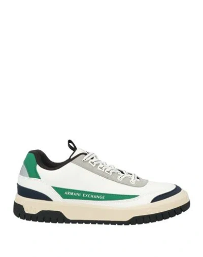 Armani Exchange Man Sneakers Green Size 9 Polyester, Polyurethane In White