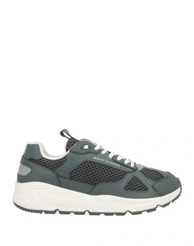 Armani Exchange Man Sneakers Grey Size 9 Polyester, Polyurethane In Green