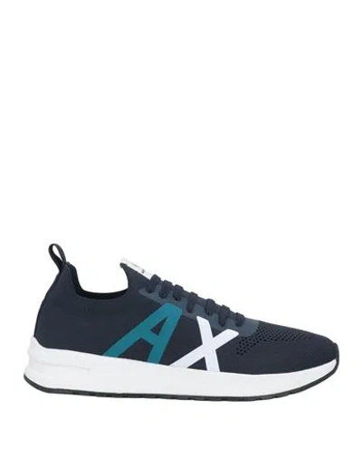 Armani Exchange Man Sneakers Midnight Blue Size 10 Polyester, Thermoplastic Polyurethane