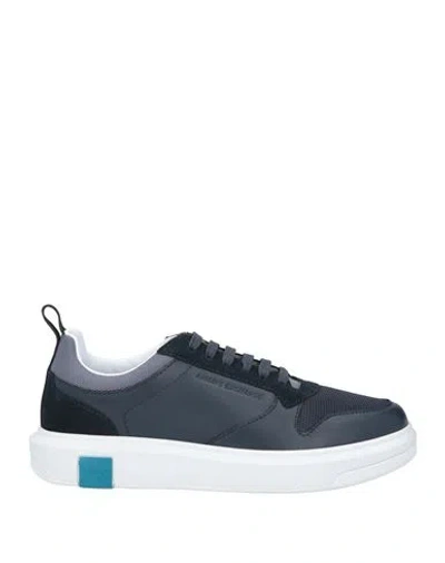 Armani Exchange Man Sneakers Midnight Blue Size 8 Cow Leather, Polyester