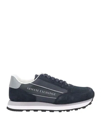 Armani Exchange Man Sneakers Midnight Blue Size 9 Cow Leather, Polyamide, Polyurethane