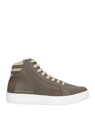 Armani Exchange Man Sneakers Military Green Size 9 Polyester, Polyurethane