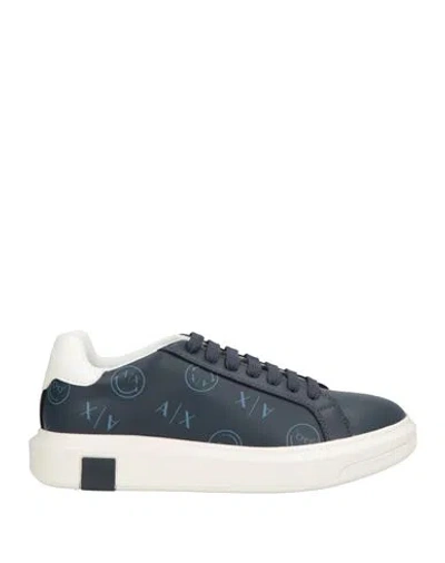 Armani Exchange Man Sneakers Navy Size 13 Polyester, Polyurethane In Navy Blue