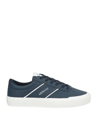 Armani Exchange Man Sneakers Navy Size 6 Polyester, Polyurethane Coated In Navy Blue