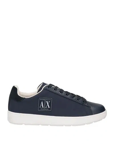 Armani Exchange Man Sneakers Navy Size 10 Polyamide, Polyester, Polyurethane, Bovine Leather In Navy Blue