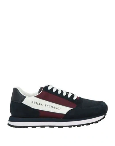 Armani Exchange Man Sneakers Navy Size 12 Cow Leather, Polyamide, Polyester, Polyurethane In Blue