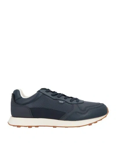 Armani Exchange Man Sneakers Navy Size 12 Polyester, Polyurethane, Elastane In Blue