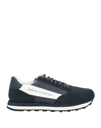 Armani Exchange Man Sneakers Navy Size 8.5 Cow Leather, Polyamide, Polyester, Polyurethane In Multi