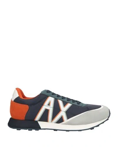 Armani Exchange Man Sneakers Navy Size 9 Polyamide, Cow Leather In Blue