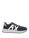 Armani Exchange Man Sneakers Navy Size 9 Polyester, Cow Leather In Blue