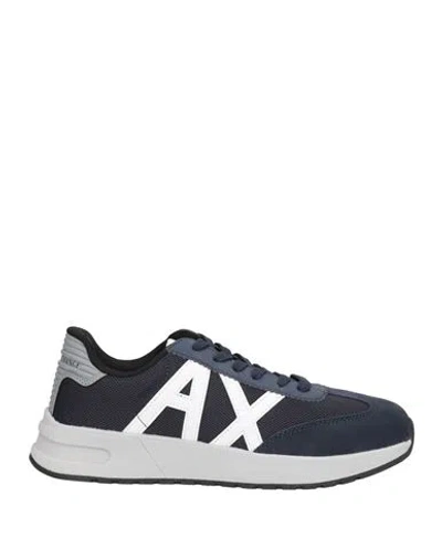 Armani Exchange Man Sneakers Navy Size 9 Polyester, Cow Leather In Blue