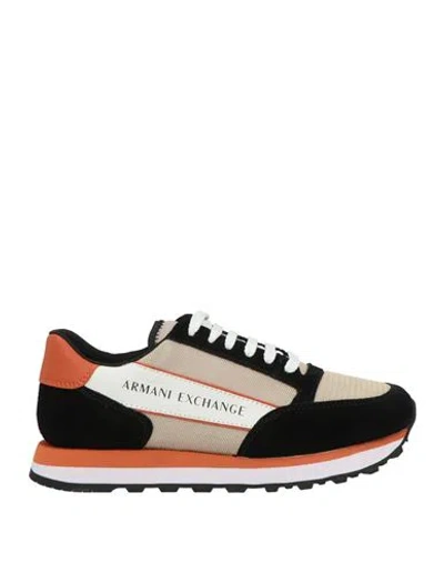 Armani Exchange Man Sneakers Orange Size 7 Leather, Textile Fibers, Synthetic Material In Multi