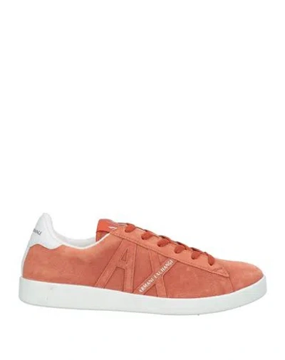 Armani Exchange Man Sneakers Rust Size 11 Pigskin, Polyester, Polyurethane Coated In Red