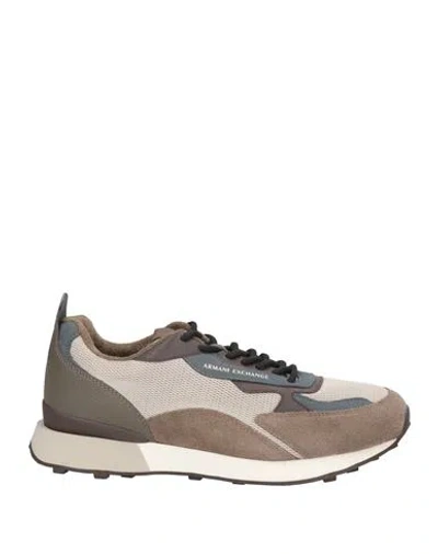 Armani Exchange Man Sneakers Taupe Size 8 Leather, Textile Fibers