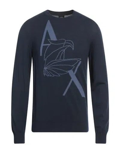 Armani Exchange Man Sweater Navy Size S Acrylic, Virgin Wool, Elastane In Blue