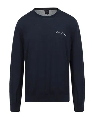 Armani Exchange Man Sweater Navy Size Xxl Acrylic, Virgin Wool In Blue