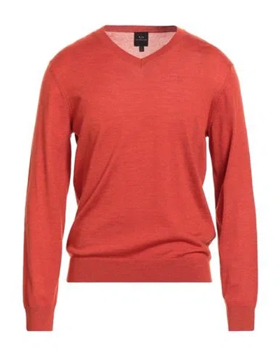 Armani Exchange Man Sweater Rust Size L Virgin Wool In Orange