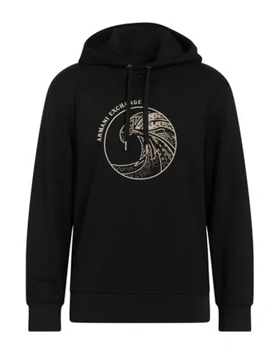 Armani Exchange 男士刺绣鹰标字母连帽长袖卫衣 In Black