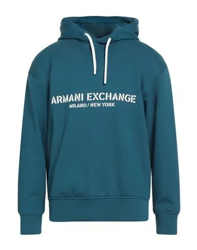 Armani Exchange Man Sweatshirt Deep Teal Size L Cotton, Elastane In Blue