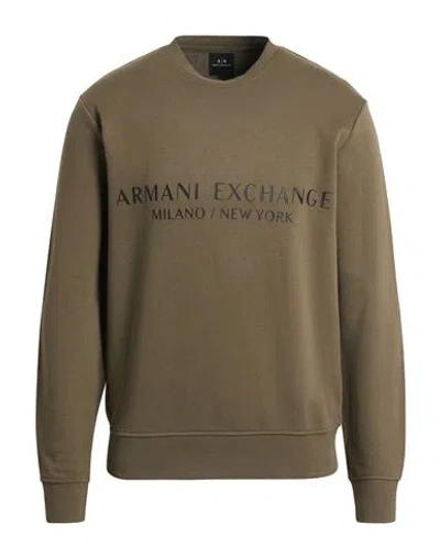 Armani Exchange Man Sweatshirt Khaki Size L Cotton, Elastane In Brown