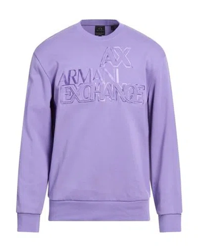 Armani Exchange Man Sweatshirt Lilac Size L Cotton, Polyester In Purple