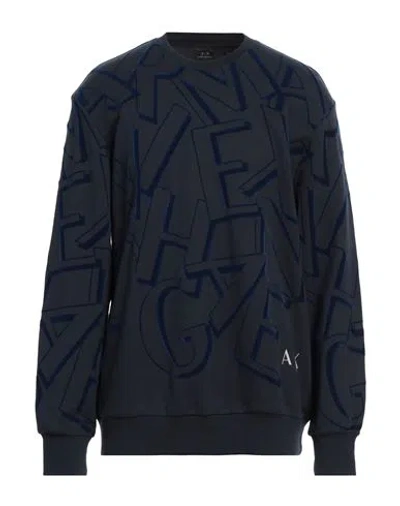 Armani Exchange Man Sweatshirt Midnight Blue Size L Cotton, Elastane