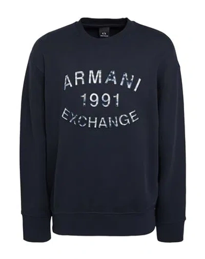 Armani Exchange Man Sweatshirt Navy Size L Cotton, Elastane In Blue