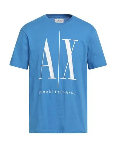 Armani Exchange Man T-shirt Azure Size L Cotton In Blue