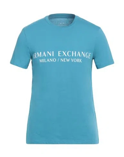 Armani Exchange Man T-shirt Azure Size L Cotton In Blue