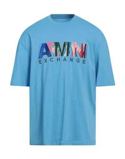 Armani Exchange Man T-shirt Azure Size L Cotton In Blue