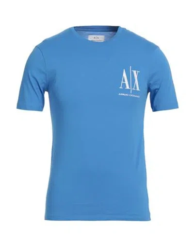 Armani Exchange Man T-shirt Azure Size Xs Cotton In Blue