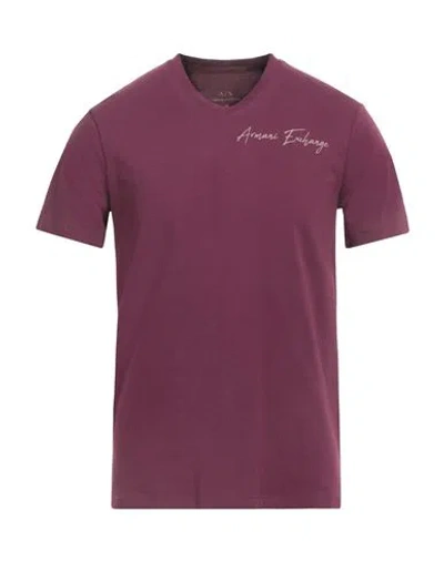 Armani Exchange Man T-shirt Plum Size Xs Cotton, Elastane In Purple