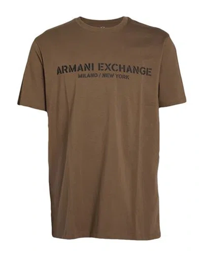 Armani Exchange Man T-shirt Khaki Size L Cotton In Brown