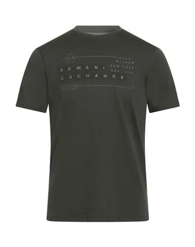 Armani Exchange Man T-shirt Military Green Size L Organic Cotton In Black