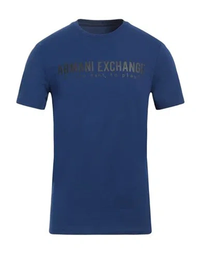 Armani Exchange Man T-shirt Navy Size S Cotton, Elastane In Blue